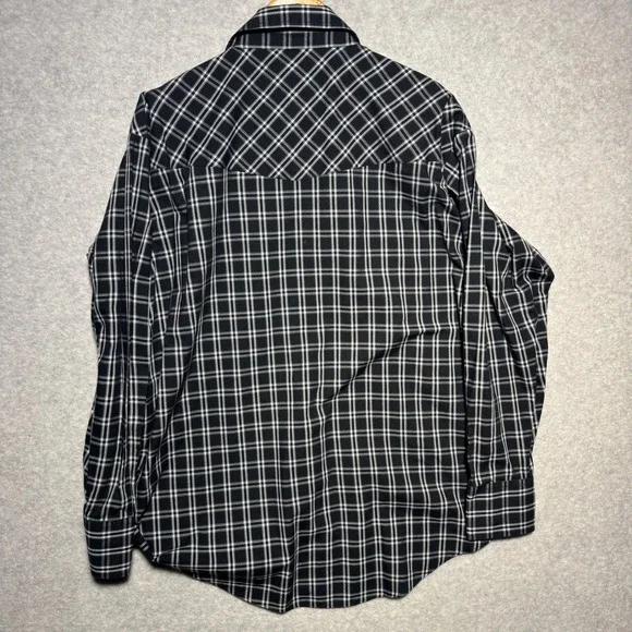 Plains Western Wear Mens XL Black White Plaid Pearl Snap Long Sleeve Shirt - Picture 3 of 7